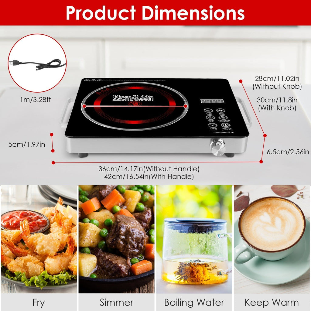 3500W Single Ceramic Electric Cooktop with 12 Power Levels & Timer