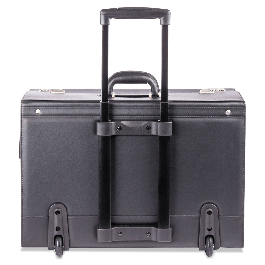 STEBCO Rolling Catalog Case, Fits Devices Up to 18.4", Leather/Riveted Steel/Tufide, 21.75 x 9.75 x 15.5, Black