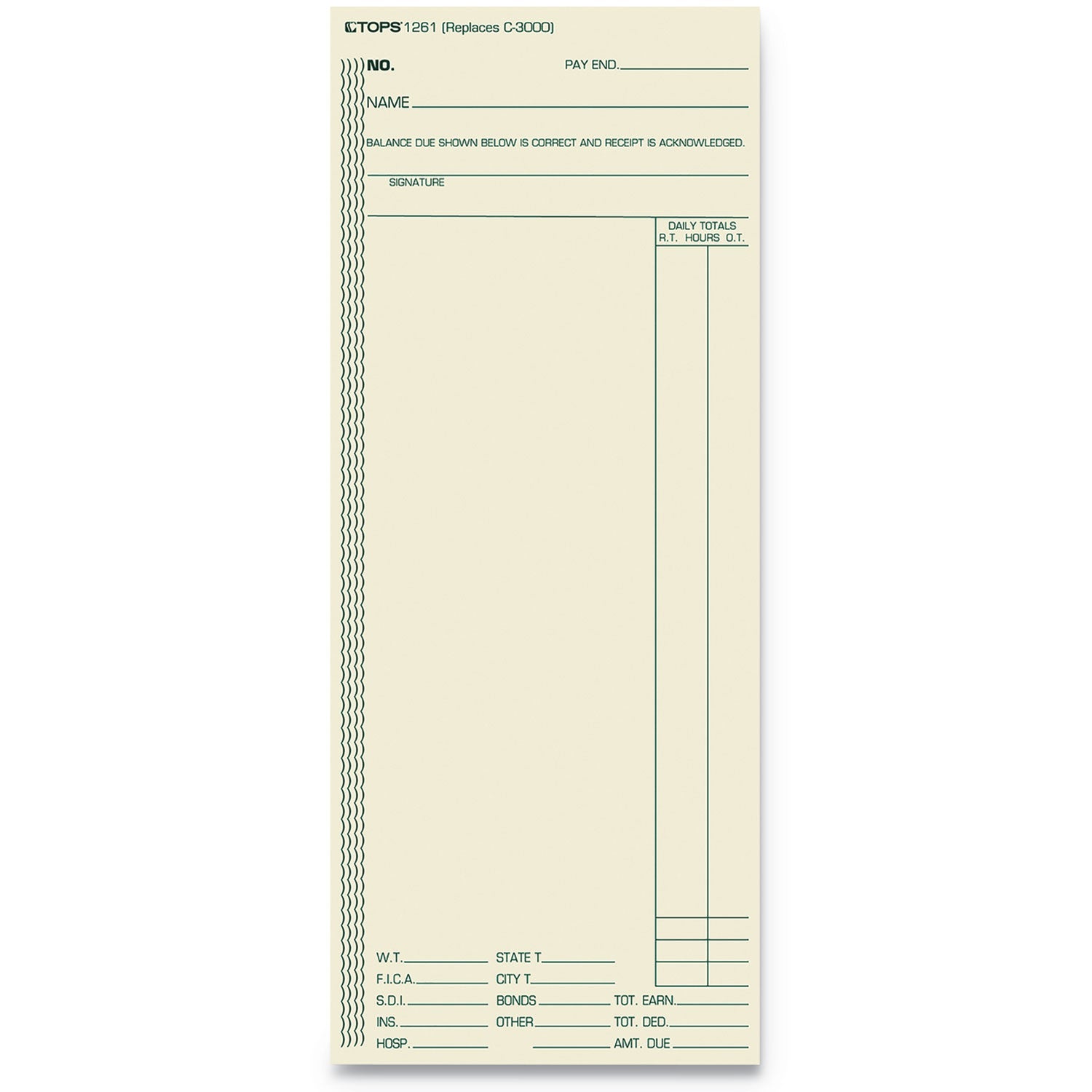 TOPS Time Clock Cards, Replacement for ATR206/C3000/M-154, One Side, 3.38 x 8.25, 500/Box