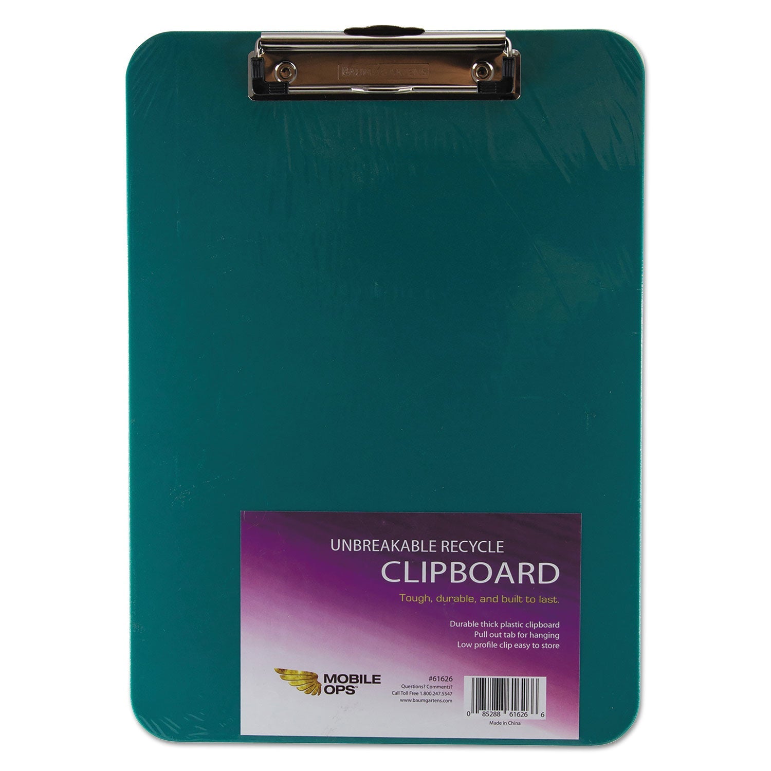 Mobile OPS Unbreakable Recycled Clipboard, 0.25" Clip Capacity, Holds 8.5 x 11 Sheets, Green