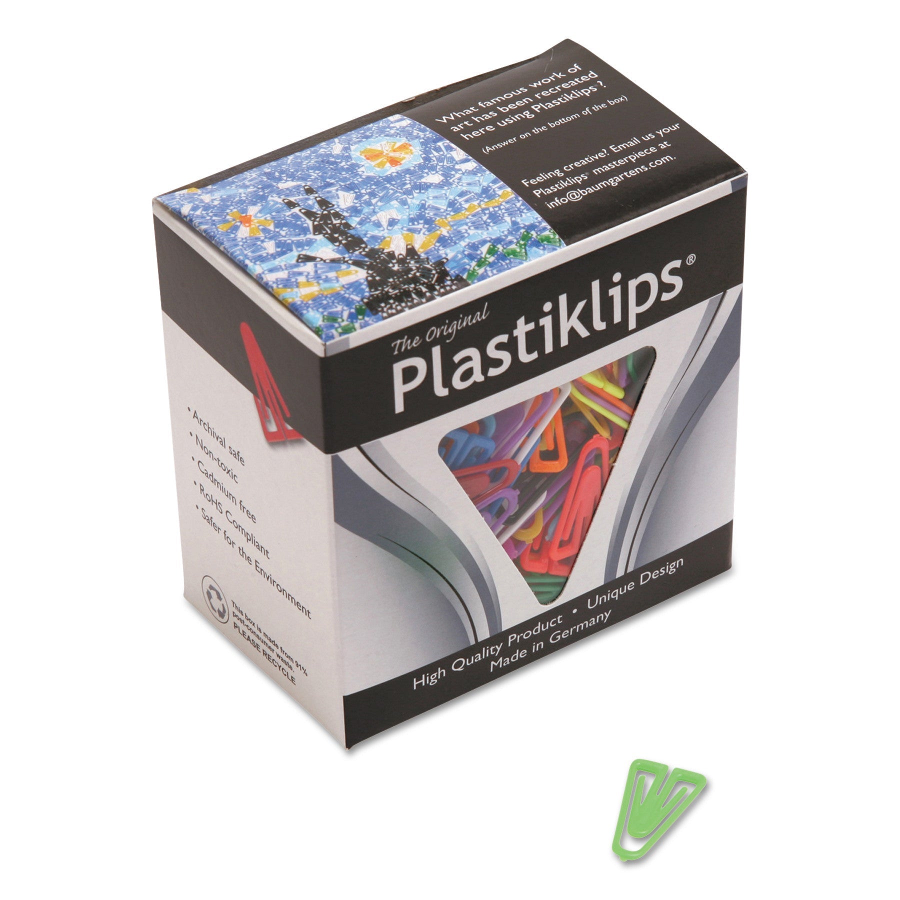 Baumgartens Plastiklips Paper Clips, Small, Smooth, Assorted Colors, 1,000/Box