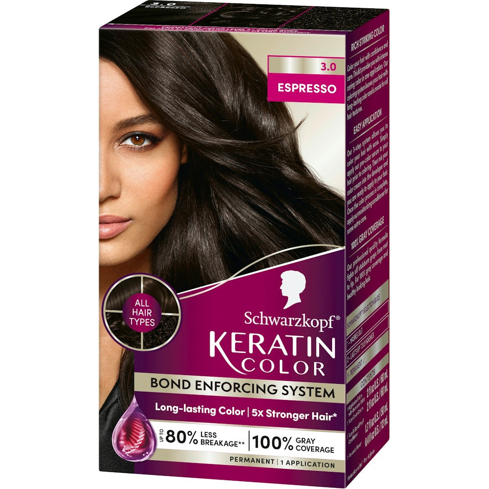Schwarzkopf Keratin Color Hair Color, Permanent, Espresso 3.0