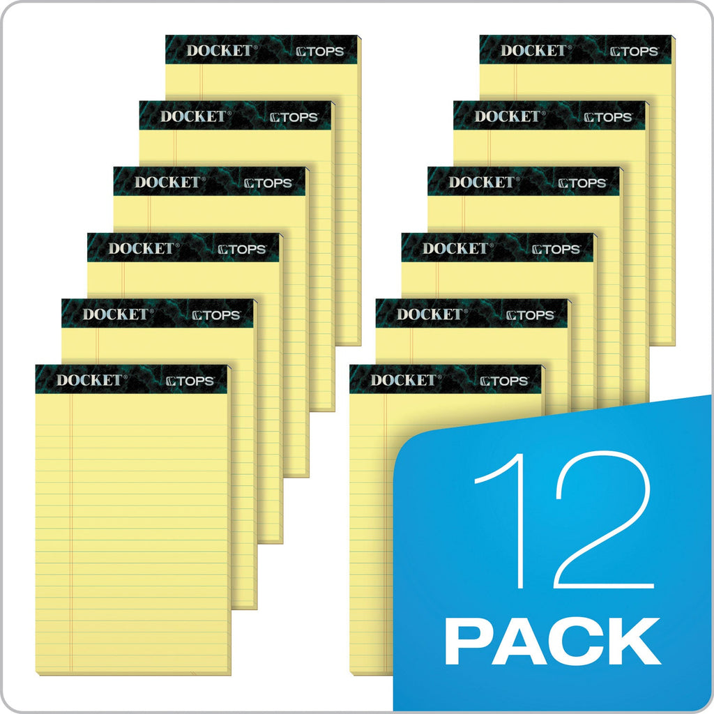 TOPS Docket Ruled Perforated Pads, Wide/Legal Rule, 50 Canary-Yellow 8.5 x 11.75 Sheets, 12/Pack