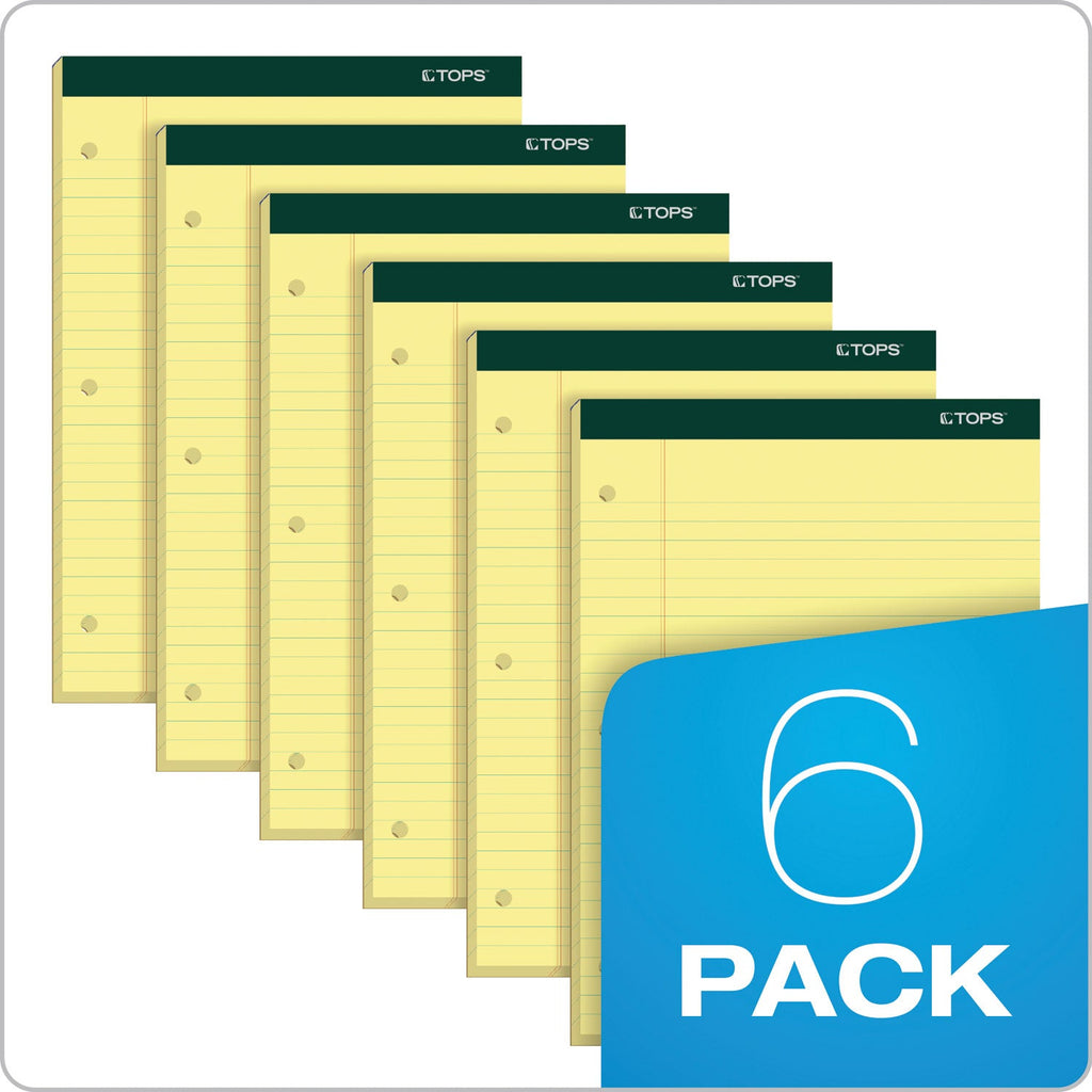 TOPS Double Docket Ruled Pads, Wide/Legal Rule, 100 Canary-Yellow 8.5 x 11.75 Sheets, 6/Pack