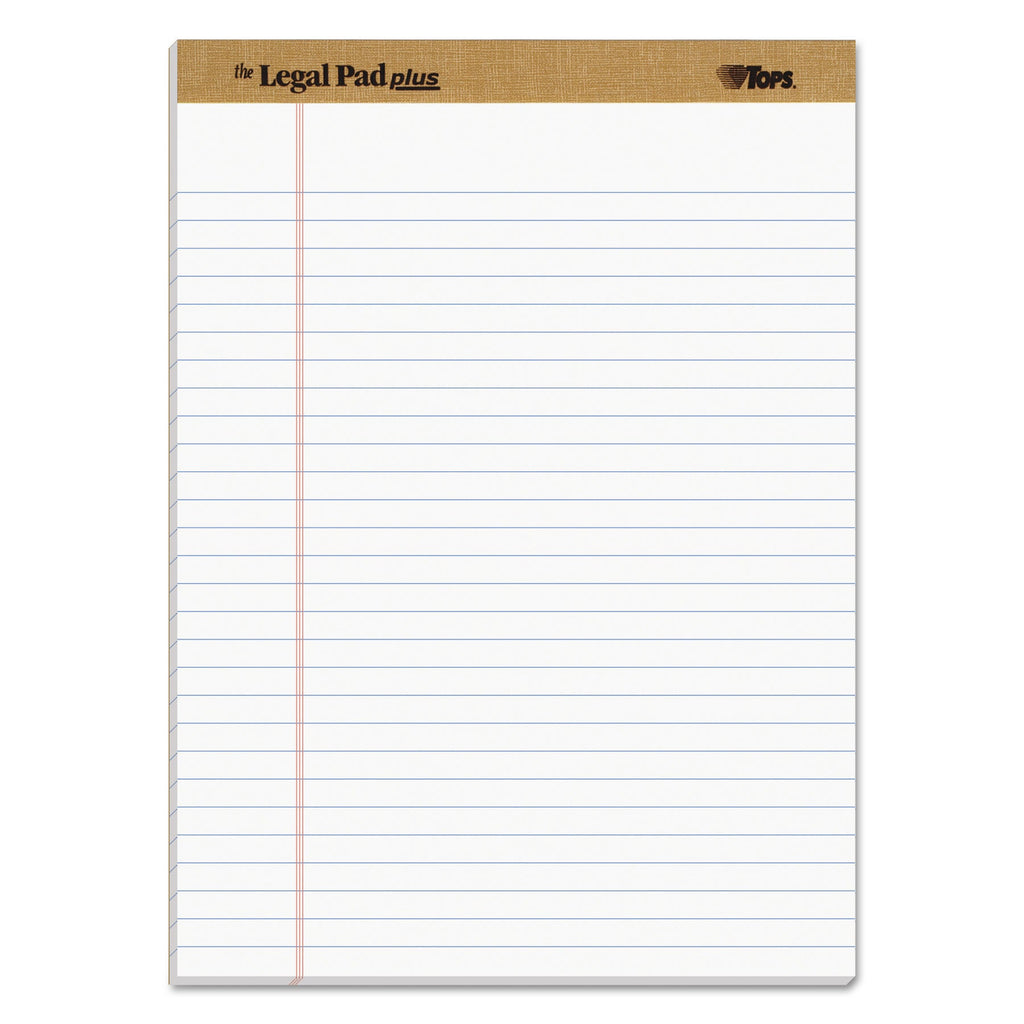 TOPS "The Legal Pad" Plus Ruled Perforated Pads with 40 pt. Back, Wide/Legal Rule, 50 White 8.5 x 11.75 Sheets, Dozen