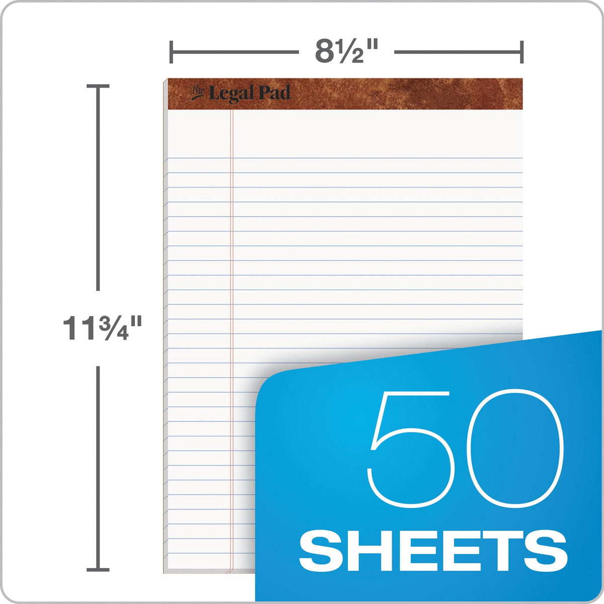 TOPS "The Legal Pad" Ruled Perforated Pads, Wide/Legal Rule, 50 White 8.5 x 11.75 Sheets