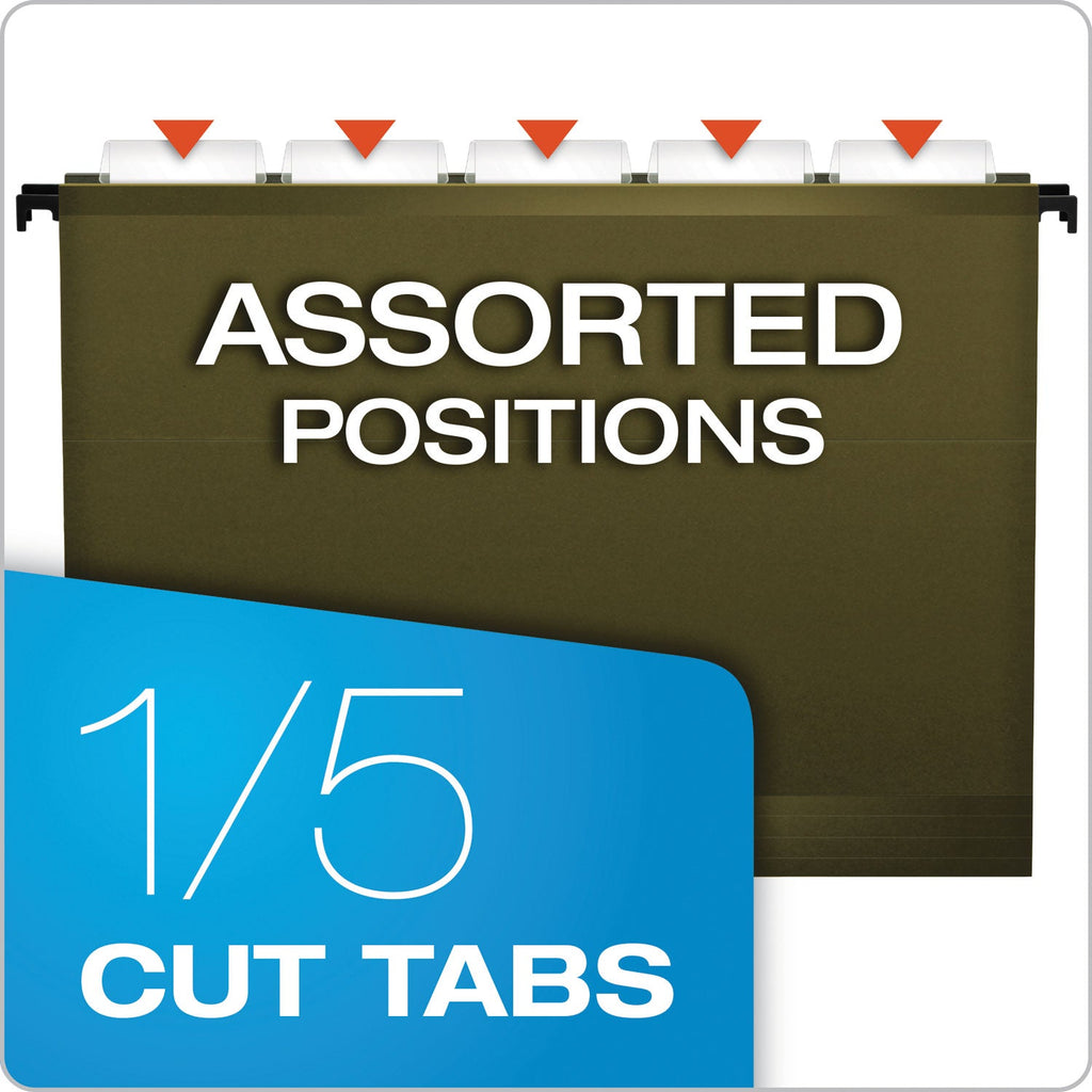 Pendaflex Extra-Capacity SureHook Hanging Folders, 2" Capacity, Letter Size, 1/5-Cut Tabs, Standard Green, 20/Box