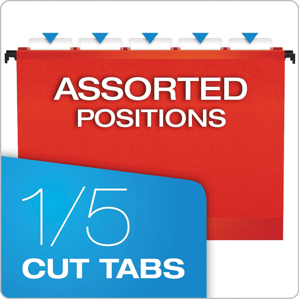 Pendaflex SureHook Hanging Folders, Letter Size, 1/5-Cut Tabs, Red, 20/Box