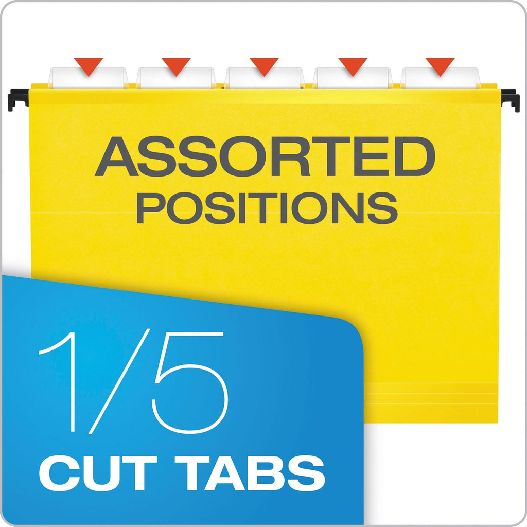 Pendaflex SureHook Hanging Folders, Letter Size, 1/5-Cut Tabs, Yellow, 20/Box