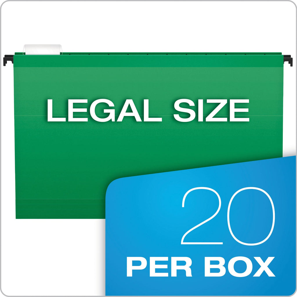 Pendaflex SureHook Hanging Folders, Legal Size, 1/5-Cut Tabs, Bright Green, 20/Box
