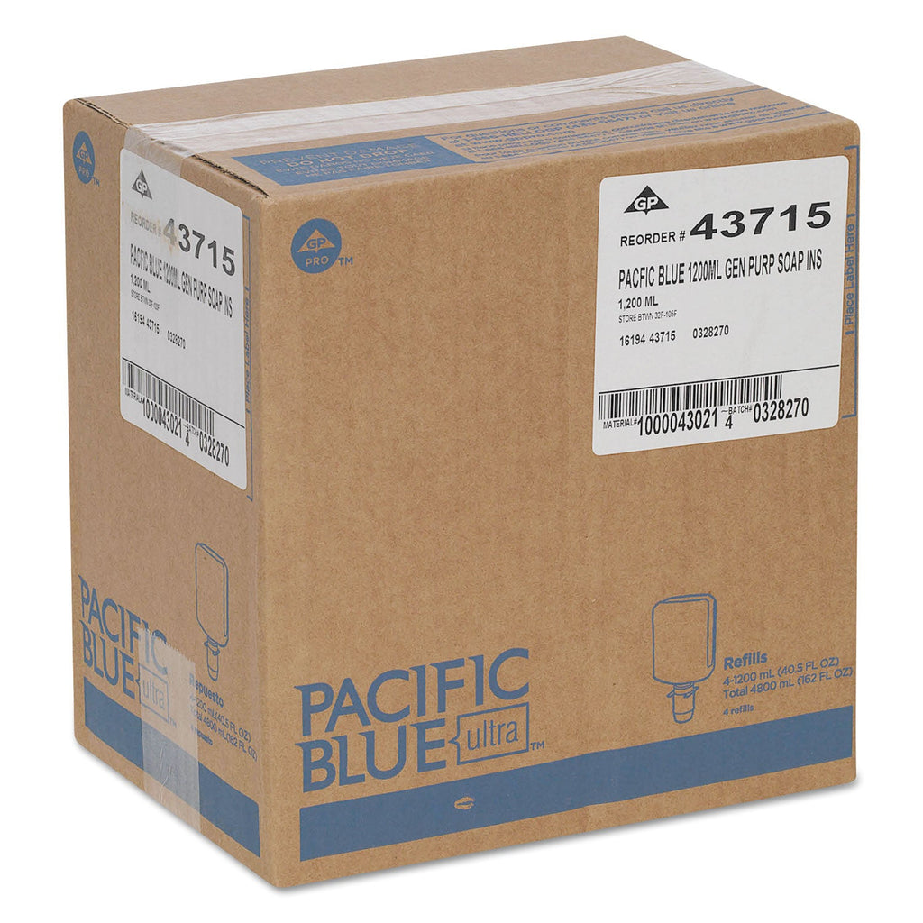 Georgia Pacific Pacific Blue Ultra Foam Soap Manual Dispenser Refill, Pacific Citrus, 1,200 mL, 4/Carton
