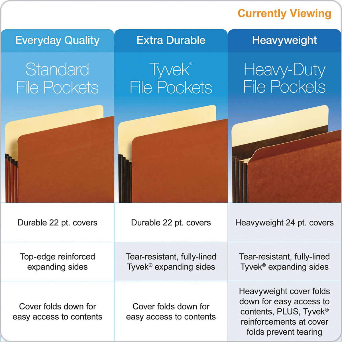 Pendaflex Heavy-Duty File Pockets, 5.25" Expansion, Letter Size, Redrope, 10/Box