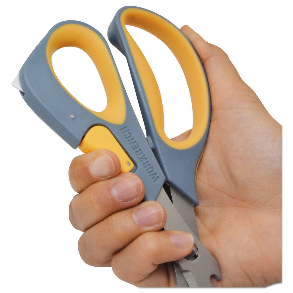 Westcott Titanium Bonded Workbench Shears, 8" Long, 3" Cut Length, Gray/Yellow Offset Handle