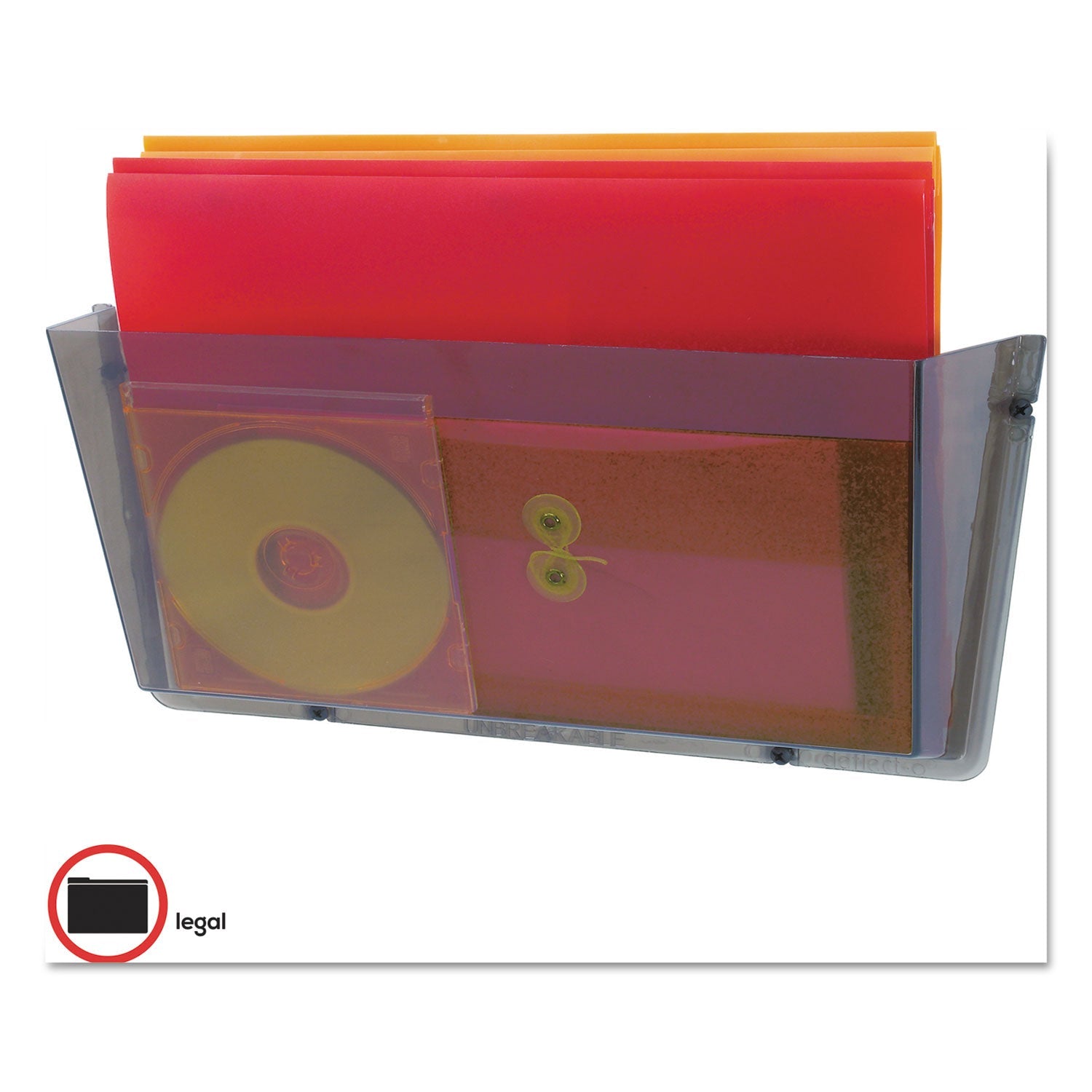 deflecto Unbreakable DocuPocket Wall File, Legal Size, 17.5" x 3" x 6.5", Smoke