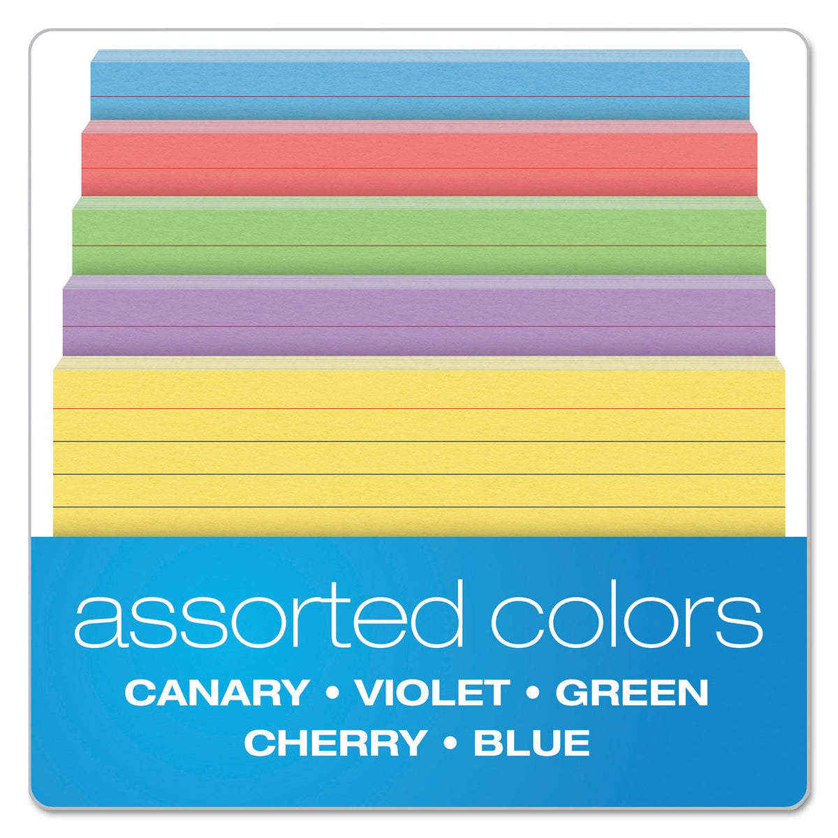 Oxford Ruled Index Cards, 4 x 6, Blue/Violet/Canary/Green/Cherry, 100/Pack