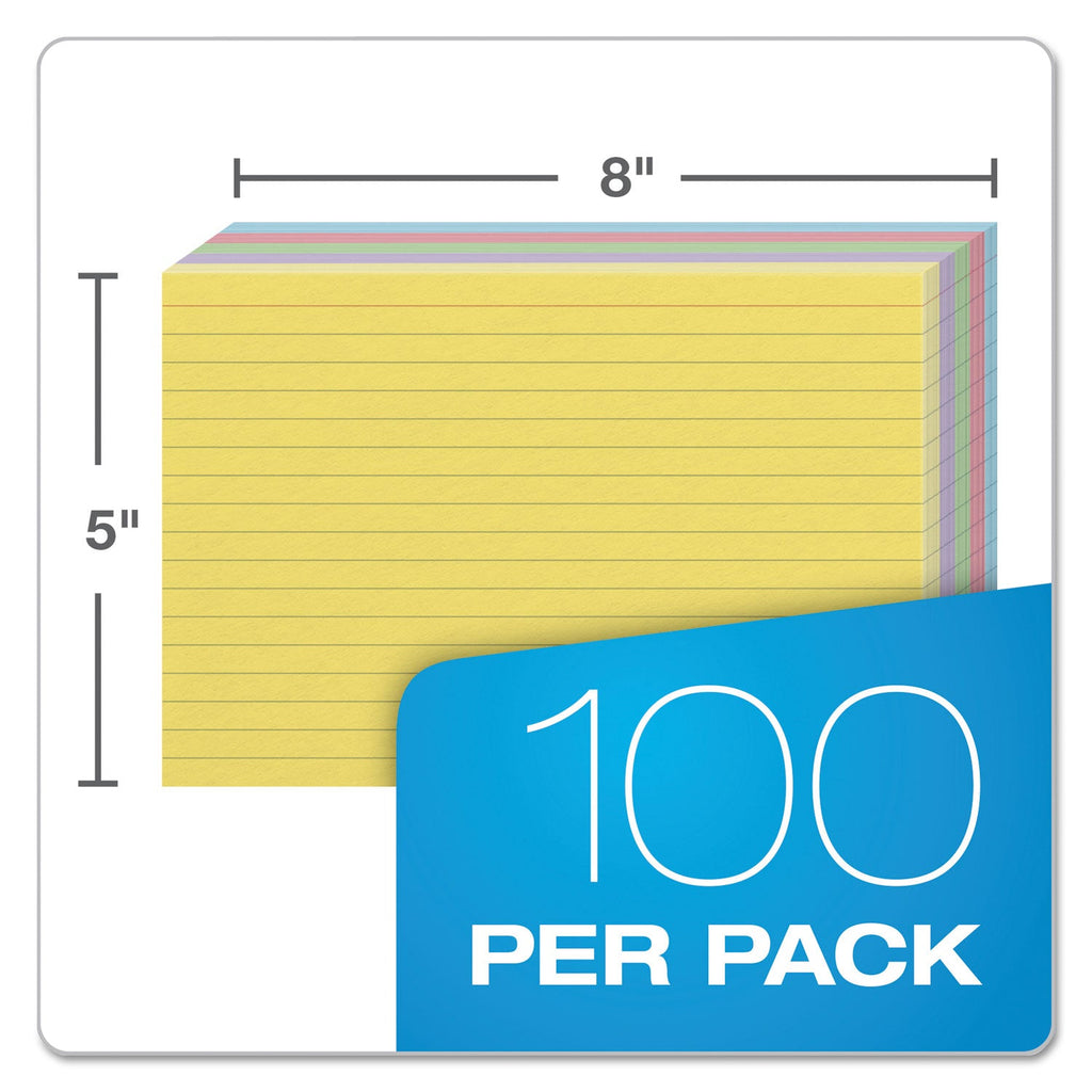 Oxford Ruled Index Cards, 5 x 8, Blue/Violet/Canary/Green/Cherry, 100/Pack