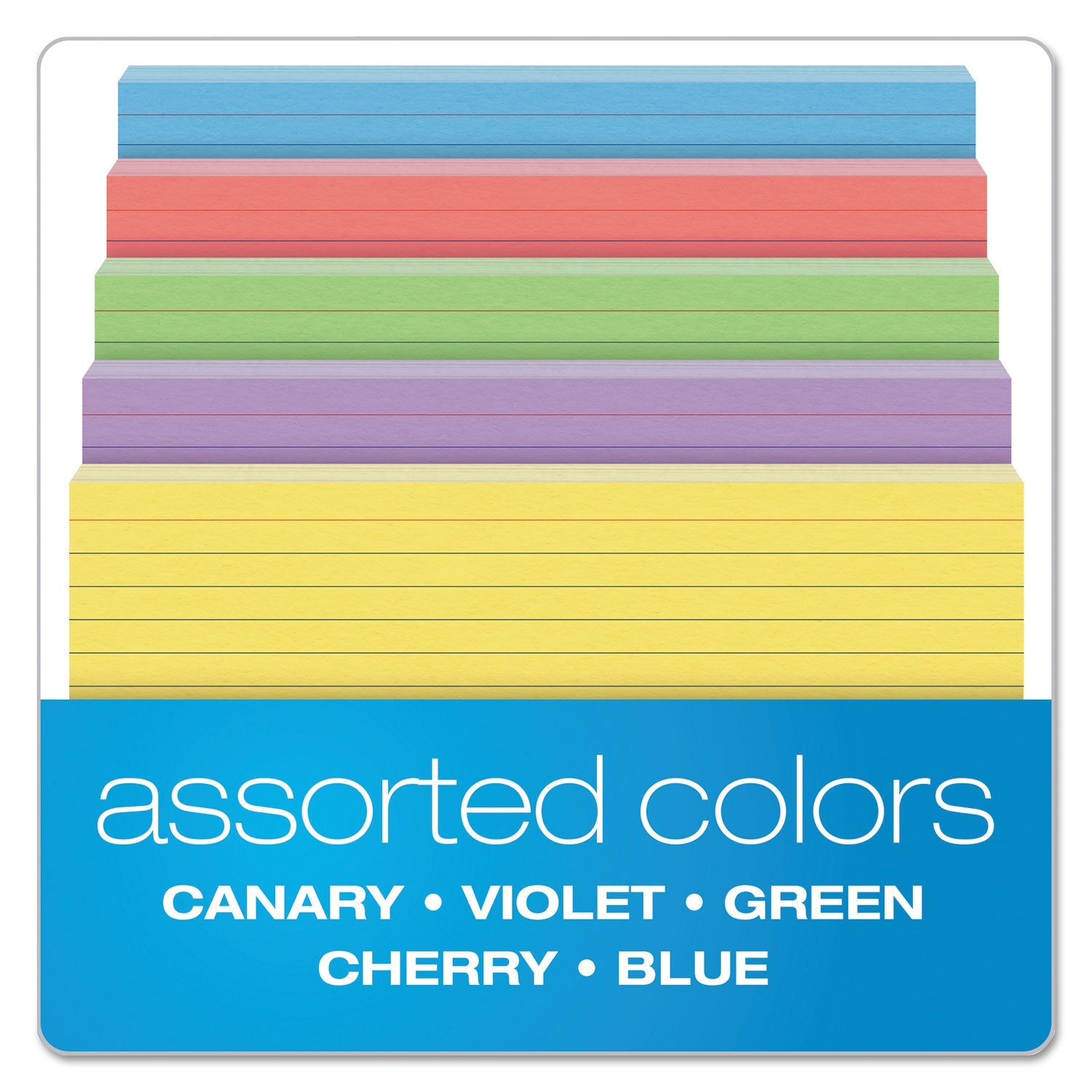 Oxford Ruled Index Cards, 5 x 8, Blue/Violet/Canary/Green/Cherry, 100/Pack
