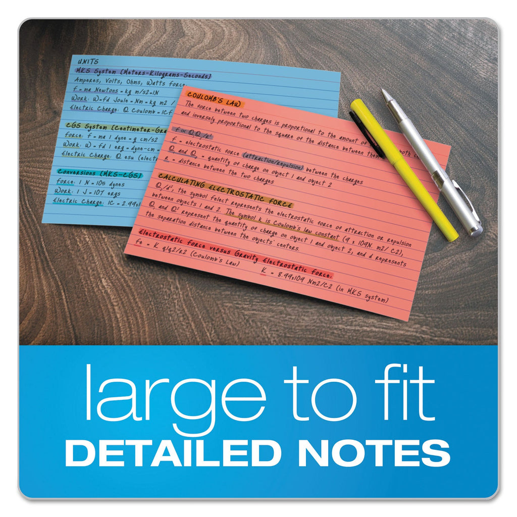 Oxford Ruled Index Cards, 5 x 8, Blue/Violet/Canary/Green/Cherry, 100/Pack
