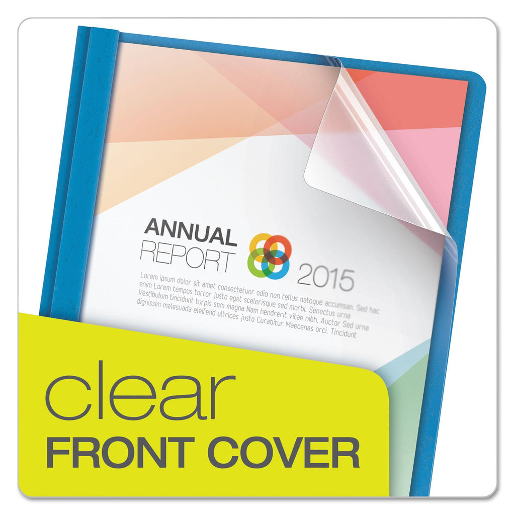 Oxford Clear Front Standard Grade Report Cover, Three-Prong Fastener, 0.5" Capacity, 8.5 x 11, Clear/Light Blue, 25/Box