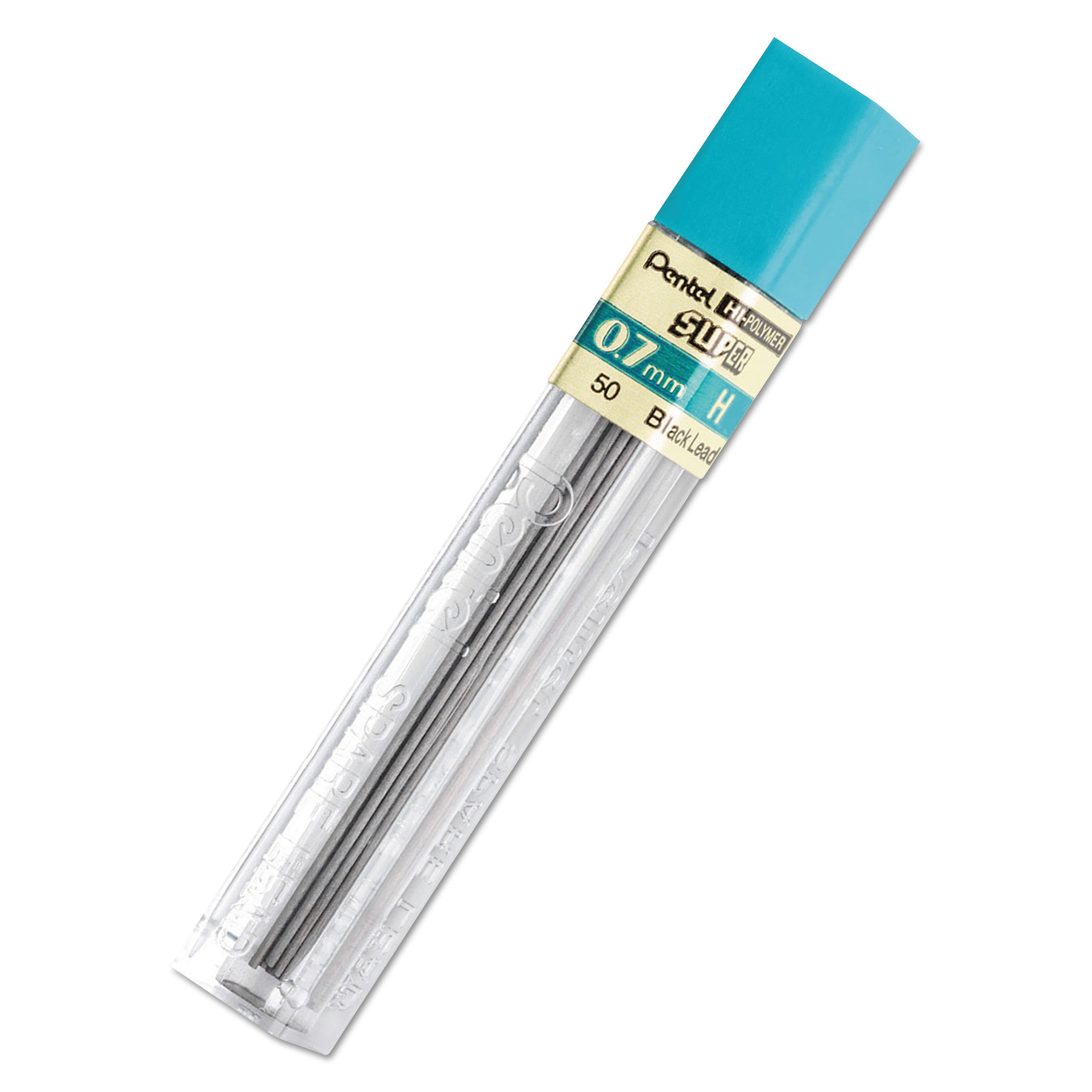 Pentel Super Hi-Polymer Lead Refills, 0.7 mm, H, Black, 12/Tube