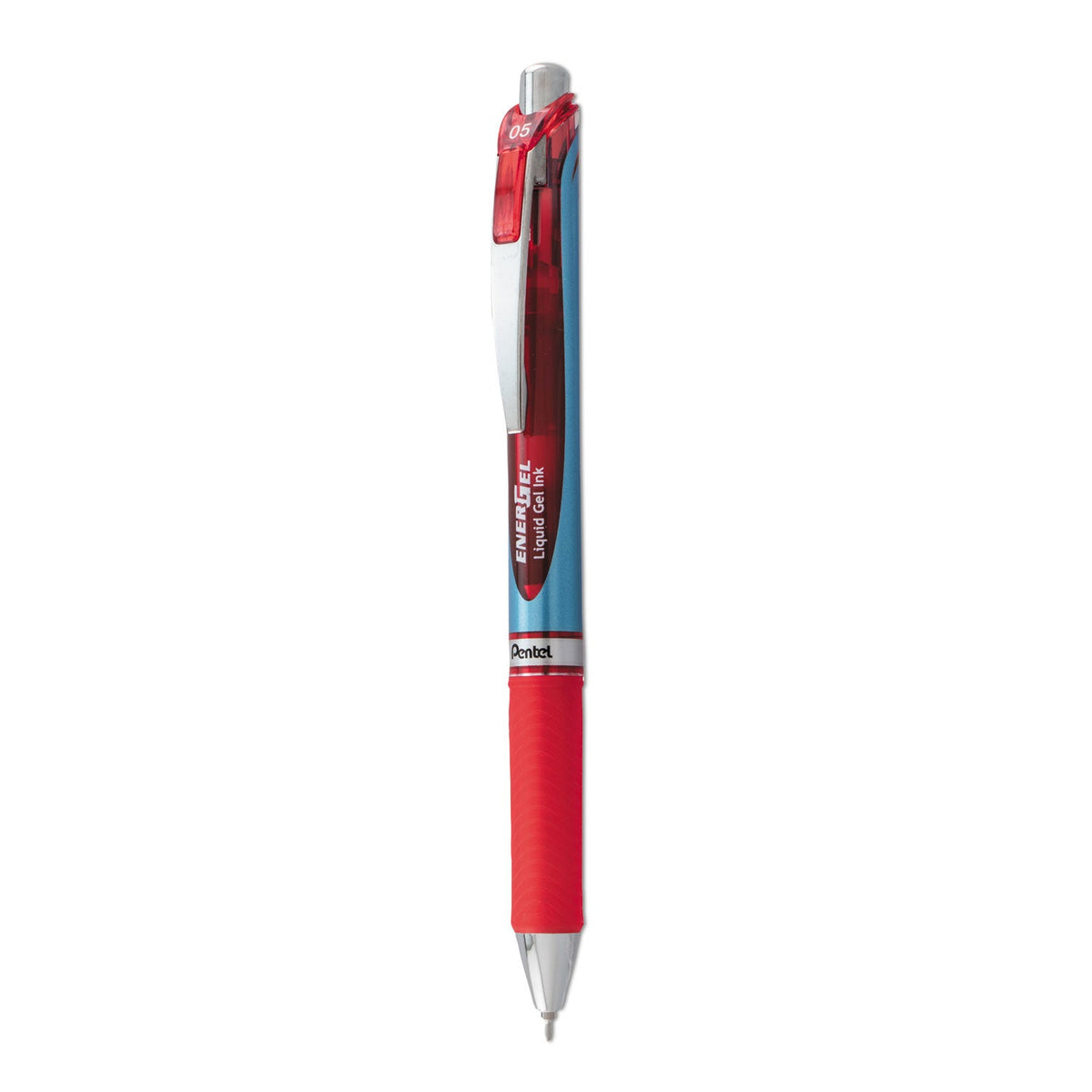 Pentel EnerGel RTX Gel Pen, Retractable, Fine 0.5 mm Needle Tip, Red Ink, Silver/Red Barrel
