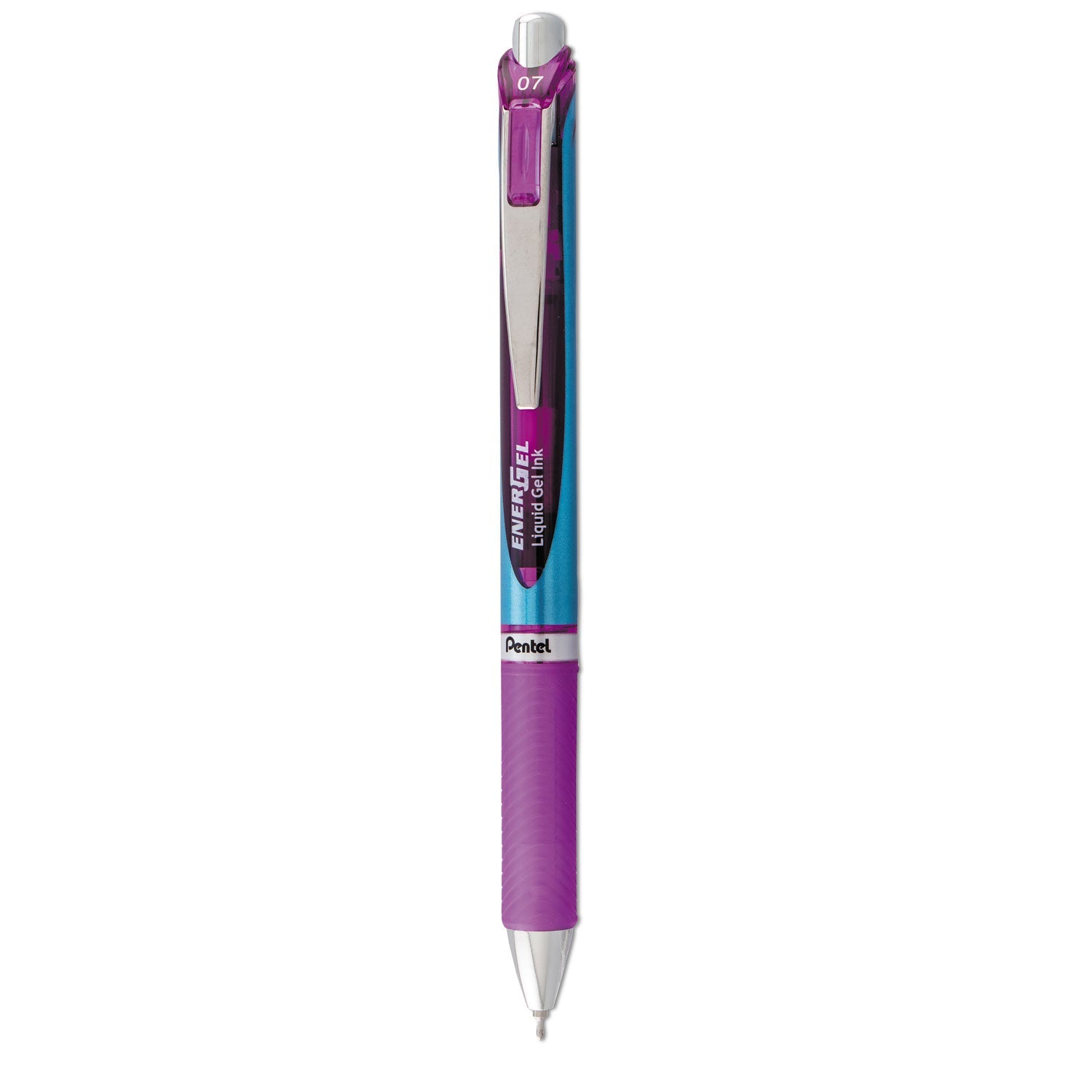 Pentel EnerGel RTX Gel Pen, Retractable, Medium 0.7 mm Needle Tip, Violet Ink, Violet/Gray Barrel