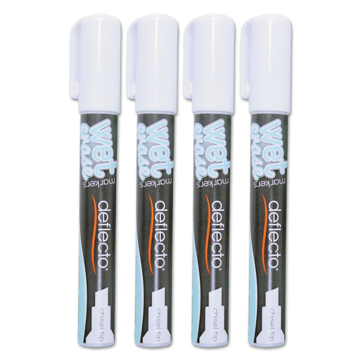 deflecto Wet Erase Markers, Medium Chisel Tip, White, 4/Pack