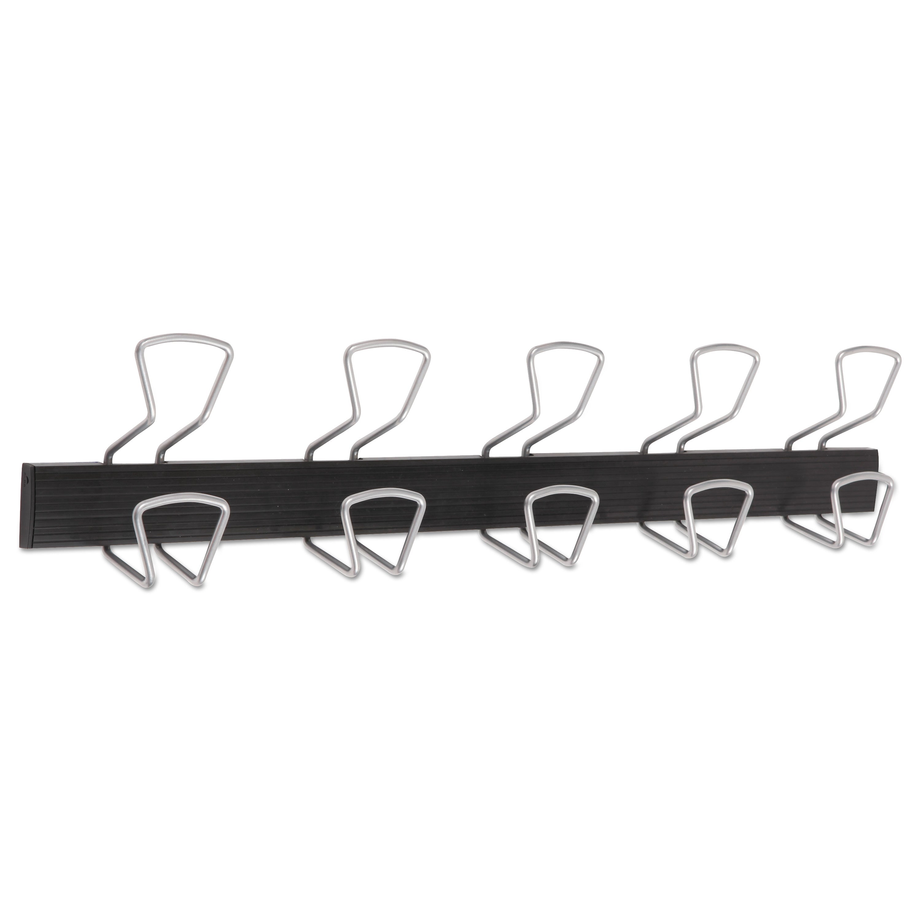 Alba Wall-Mount Coat Hooks, Metal, Silver, 22 lb, 29.92" x 2.95" x 6.45"