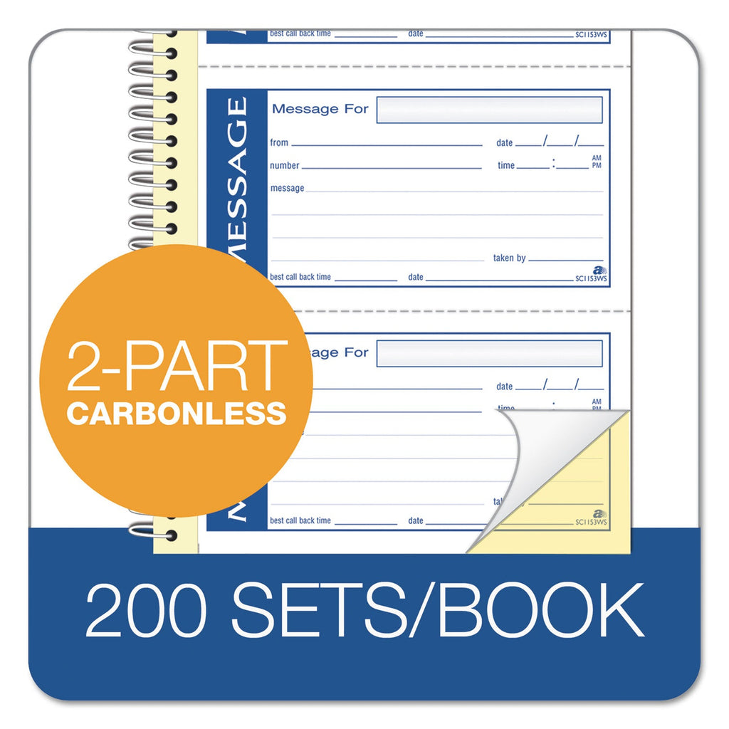 Adams Write 'n Stick Phone Message Pad, Two-Part Carbonless, 2.75 x 4.75, 4/Page, 200 Forms