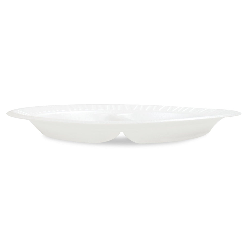 Dart Concorde Foam Plate, 3-Compartment, 10.25" dia, White, 125/Pack, 4 Packs/Carton