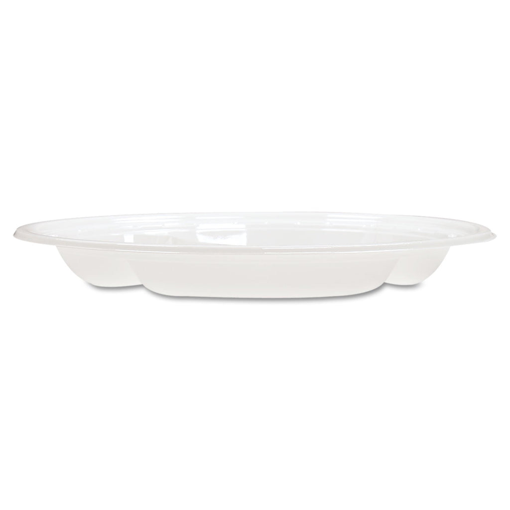 Dart Famous Service Plastic Dinnerware, Plate, 3-Compartment, 10.25" dia, White, 125/Pack, 4 Packs/Carton