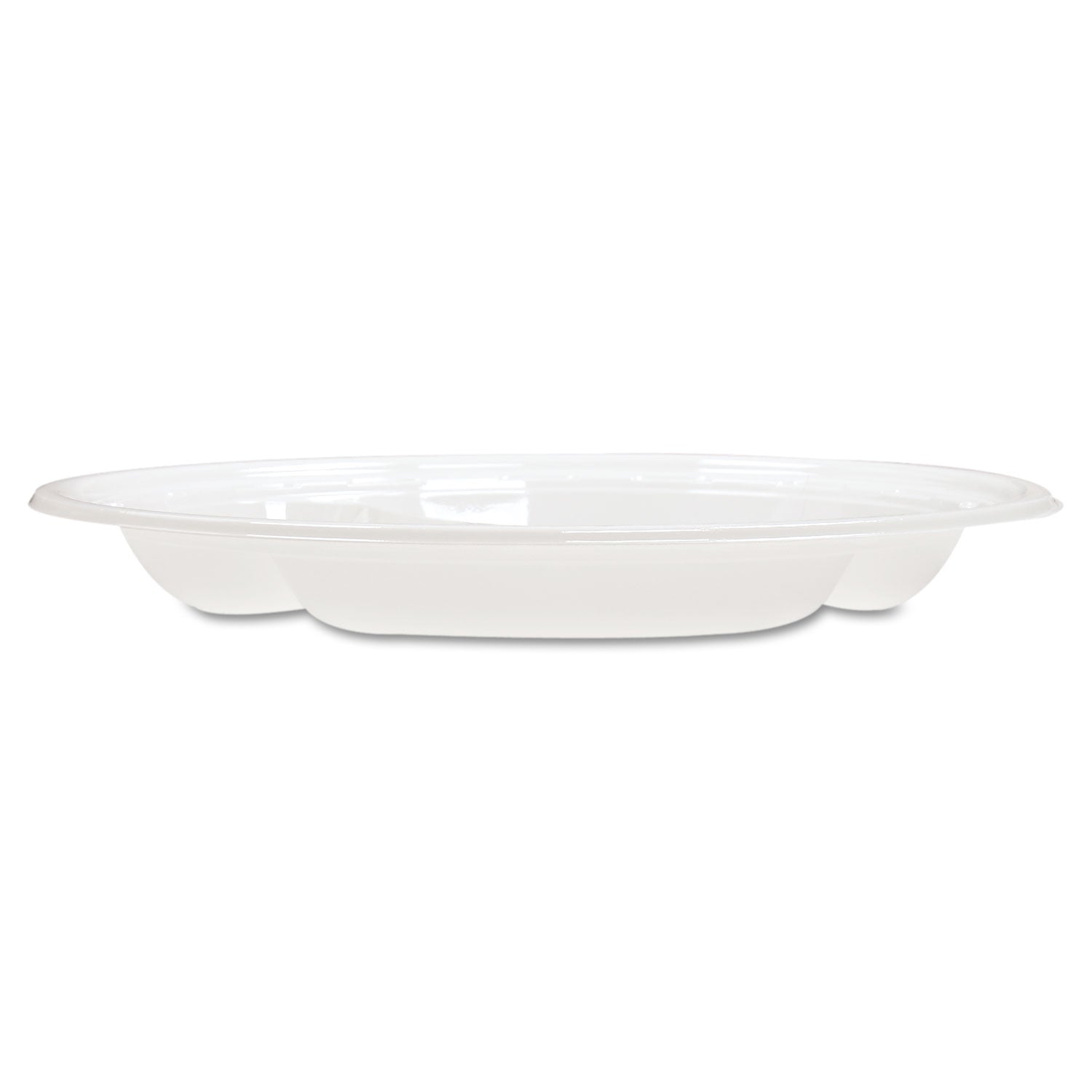 Dart Famous Service Plastic Dinnerware, Plate, 3-Compartment, 10.25" dia, White, 125/Pack, 4 Packs/Carton