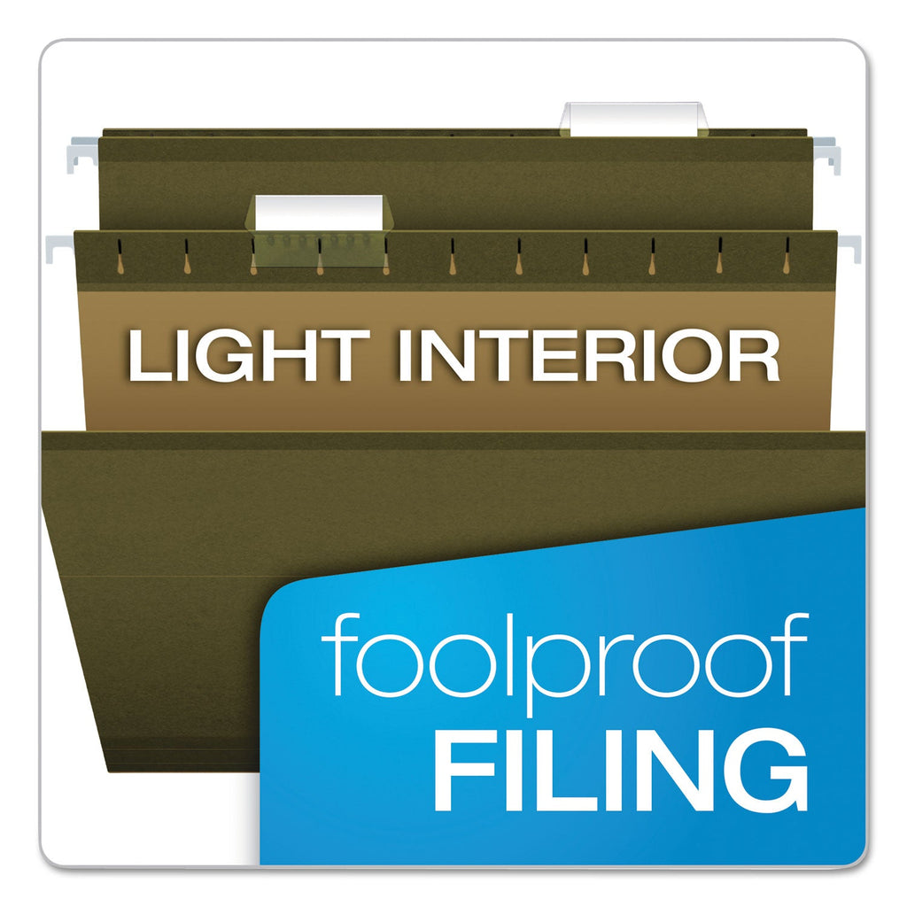 Pendaflex Reinforced Hanging File Folders with Printable Tab Inserts, Letter Size, 1/5-Cut Tabs, Standard Green, 25/Box