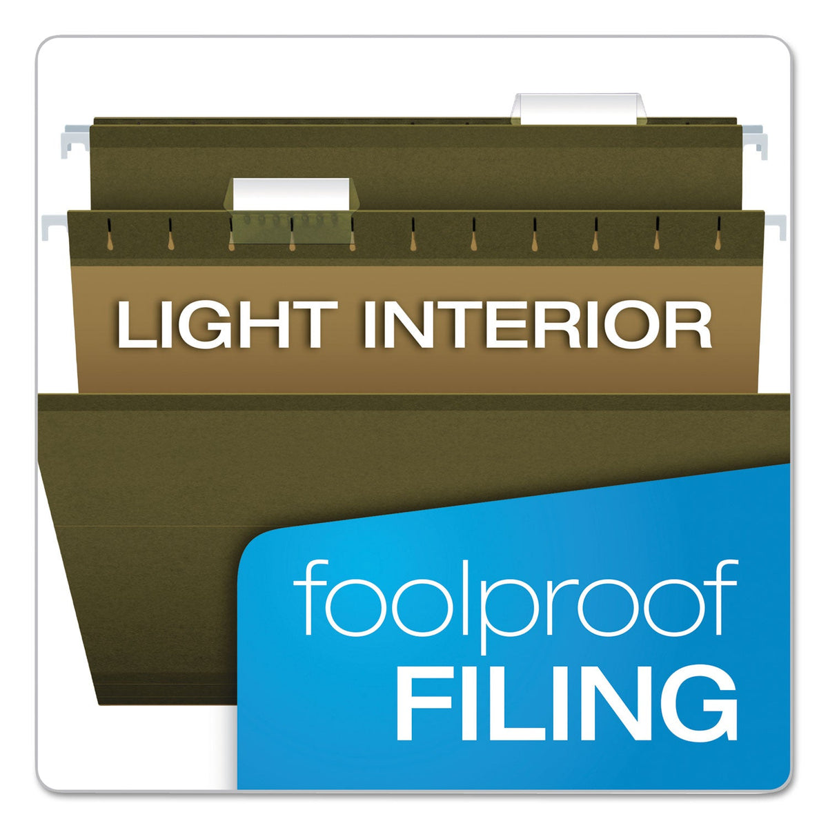 Pendaflex Reinforced Hanging File Folders with Printable Tab Inserts, Letter Size, 1/5-Cut Tabs, Standard Green, 25/Box