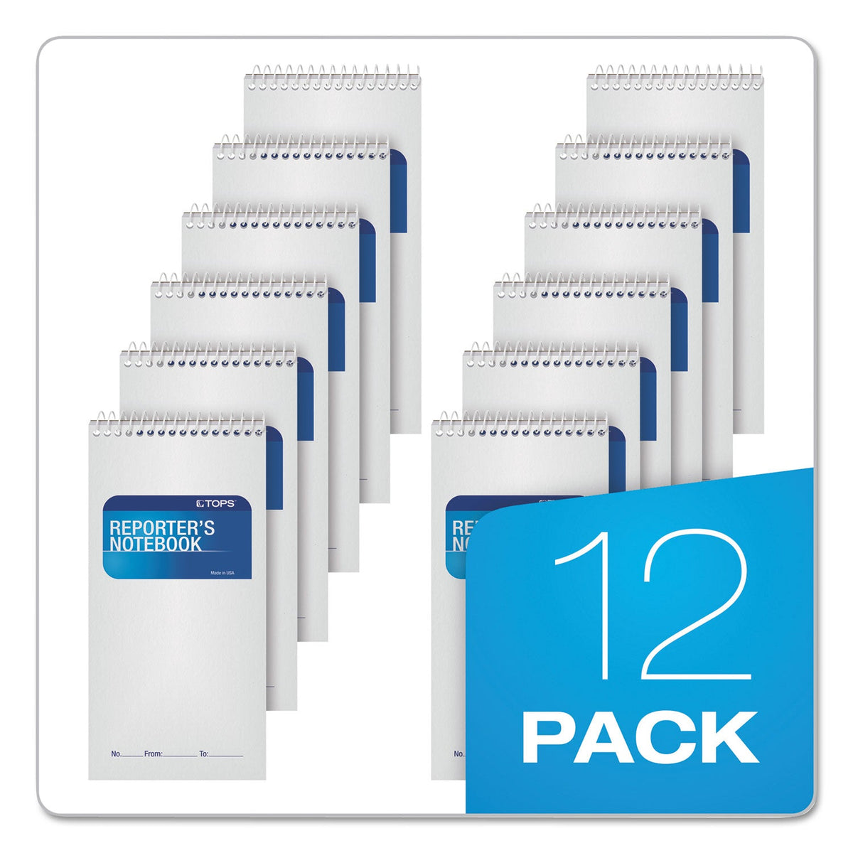 TOPS Reporter’s Notepad, Wide/Legal Rule, White Cover, 70 White 4 x 8 Sheets, 12/Pack
