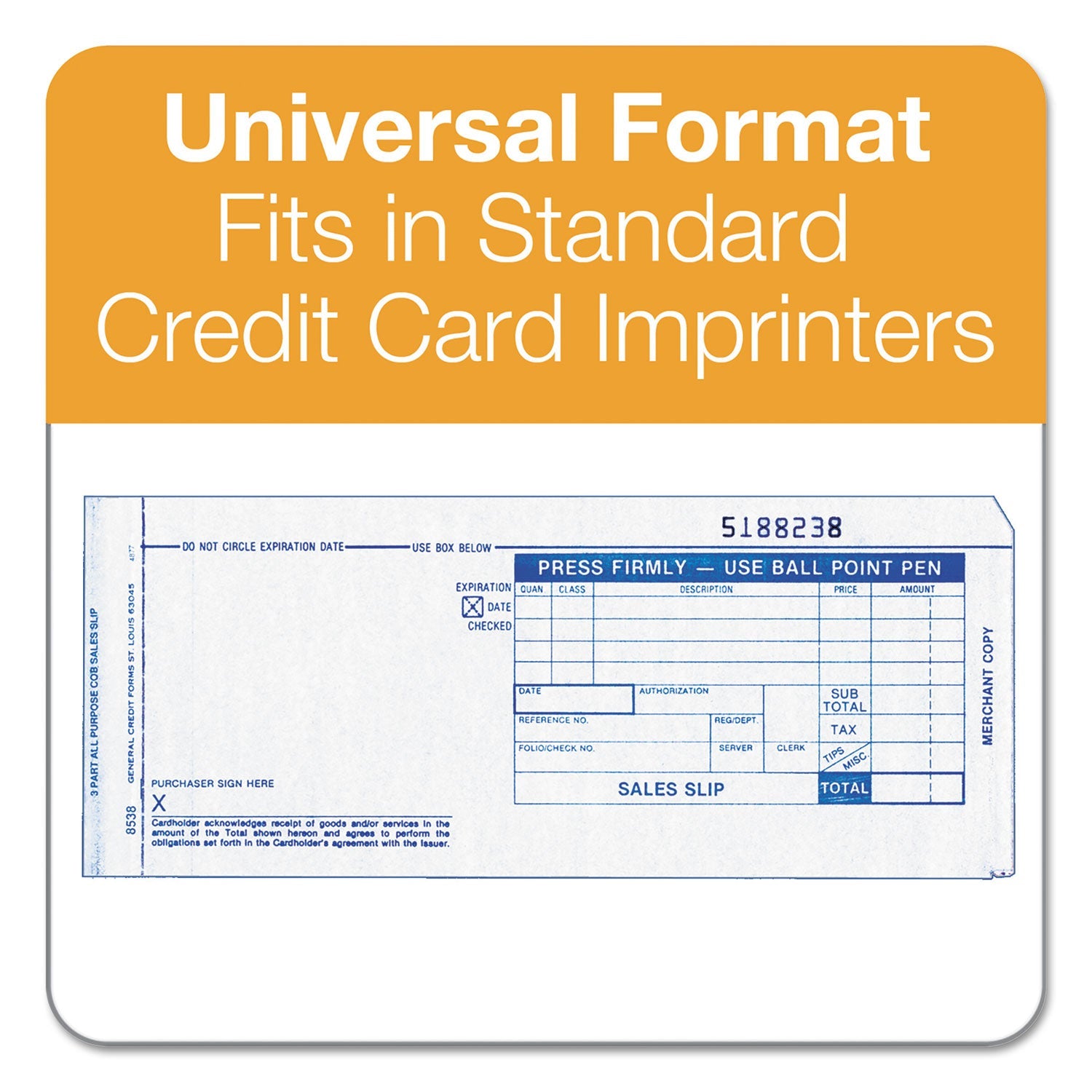 TOPS Credit Card Sales Slip, Three-Part Carbonless, 7.78 x 3.25, 1/Page, 100 Forms
