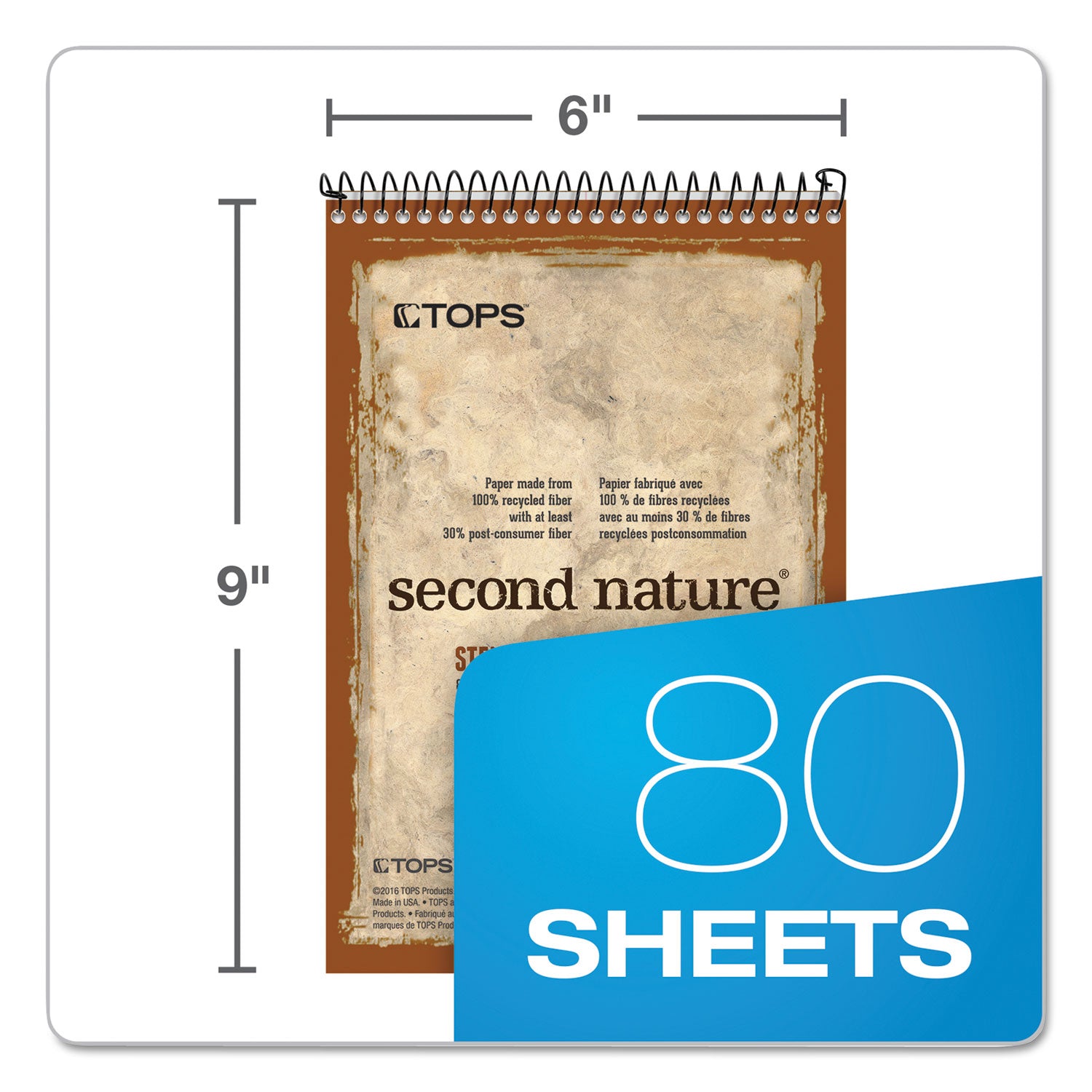 TOPS Second Nature Recycled Notepads, Gregg Rule, Brown Cover, 80 White 6 x 9 Sheets