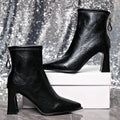 French Style Block Heel Spring Autumn Winter New Ankle Boots Slimming Match Skirt Warm Pointed Toe High Heel Boots Fashion Elegant Fashion Boots