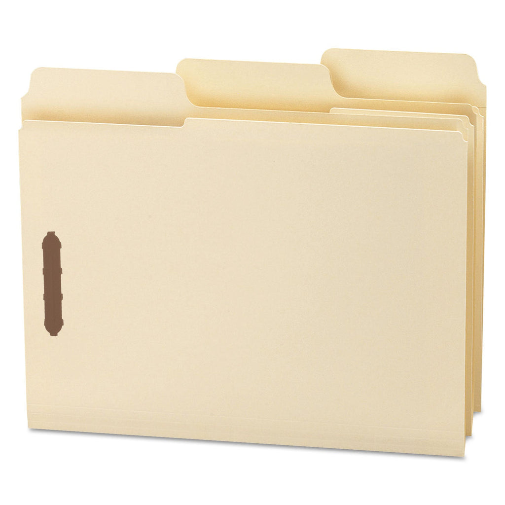 Smead SuperTab Reinforced Guide Height Fastener Folders, 2 Fasteners, Letter Size, 14-pt Manila Exterior, 50/Box