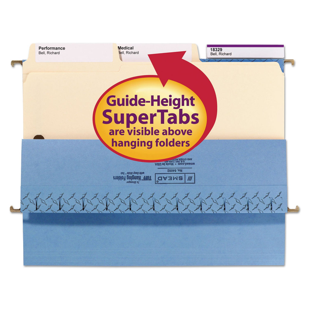 Smead SuperTab Reinforced Guide Height Fastener Folders, 2 Fasteners, Letter Size, 14-pt Manila Exterior, 50/Box