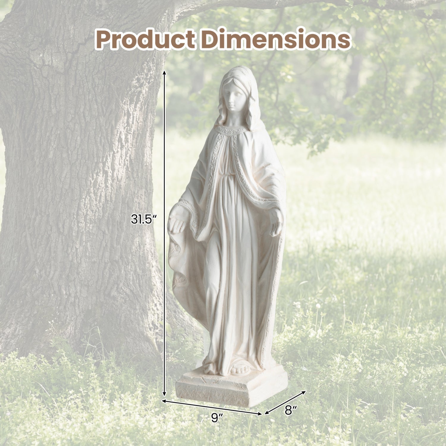 31.5 Inch Virgin Mary Statue with Aged Finish for Yard Patio