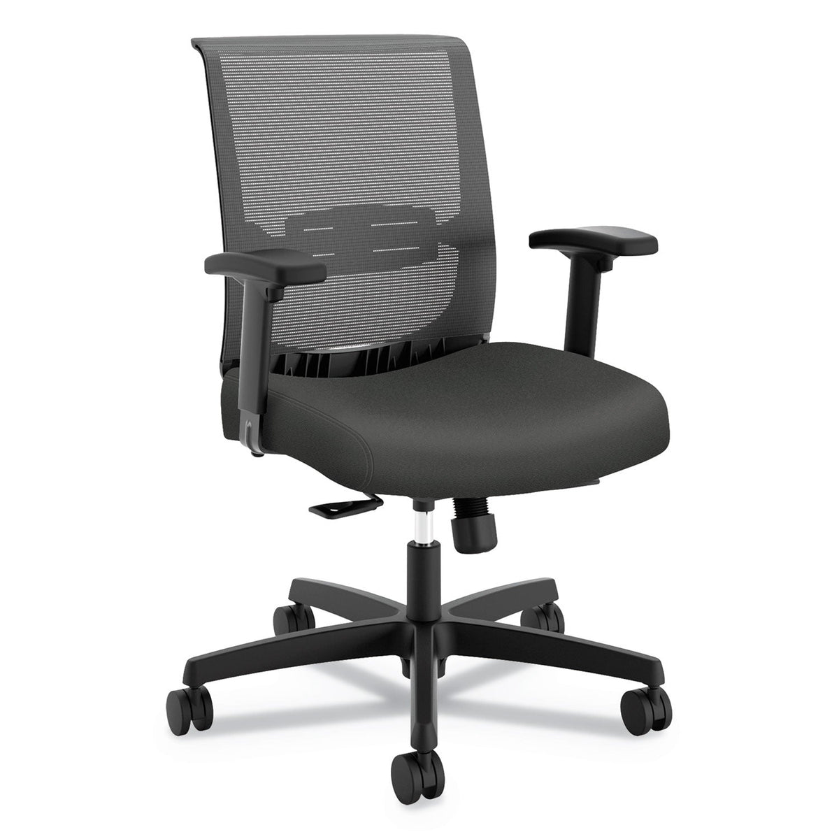 HON Convergence Mid-Back Task Chair, Synchro-Tilt and Seat Glide, Supports Up to 275 lb, Iron Ore Seat, Black Back/Base