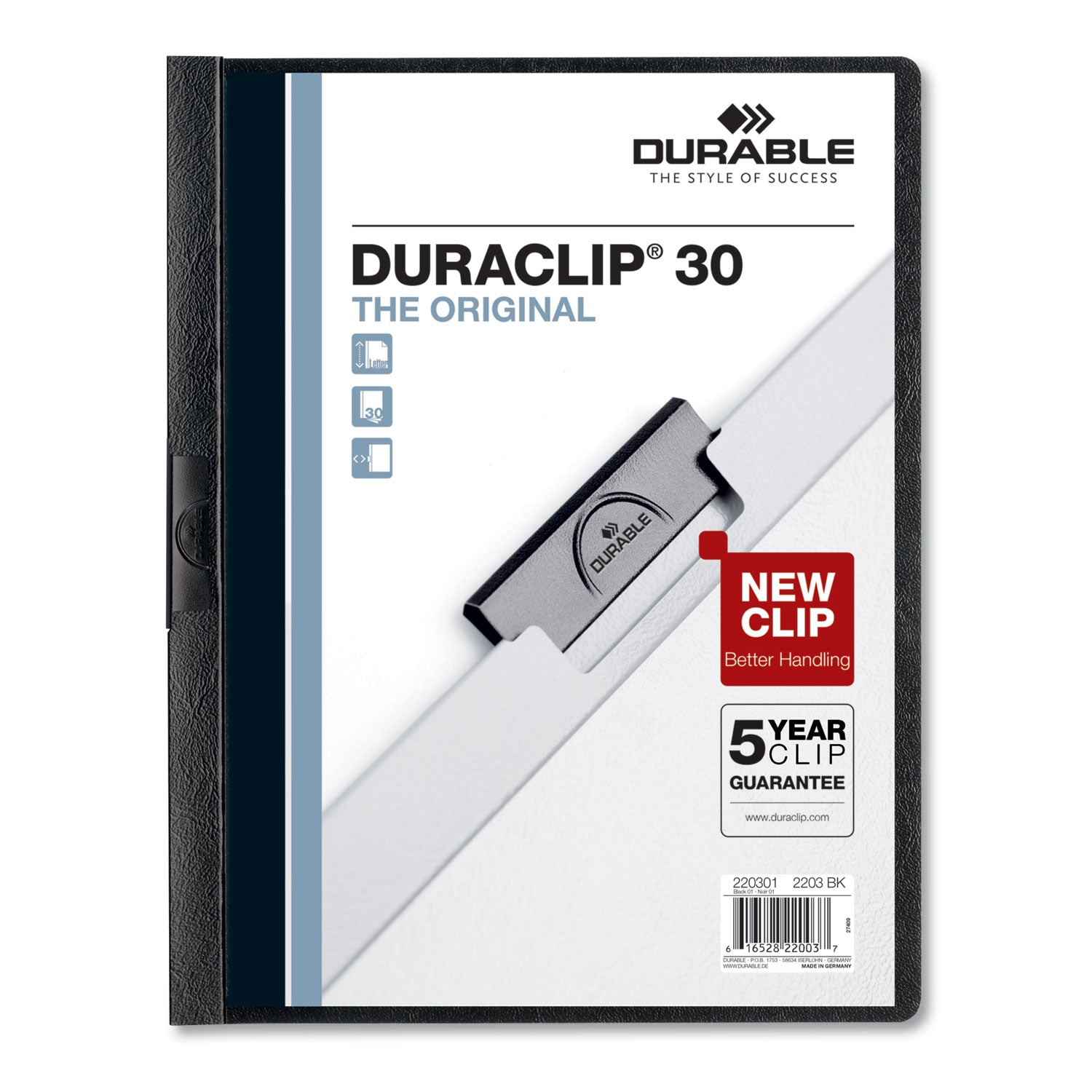 Durable DuraClip Report Cover, Clip Fastener, 8.5 x 11, Clear/Black, 25/Box