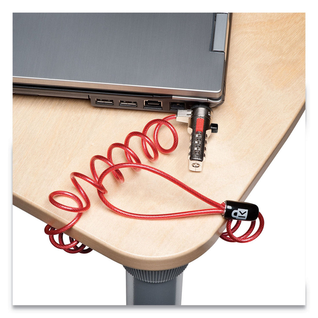 Kensington Portable Combination Laptop Lock, 6 ft Carbon Strengthened Steel Cable, Red