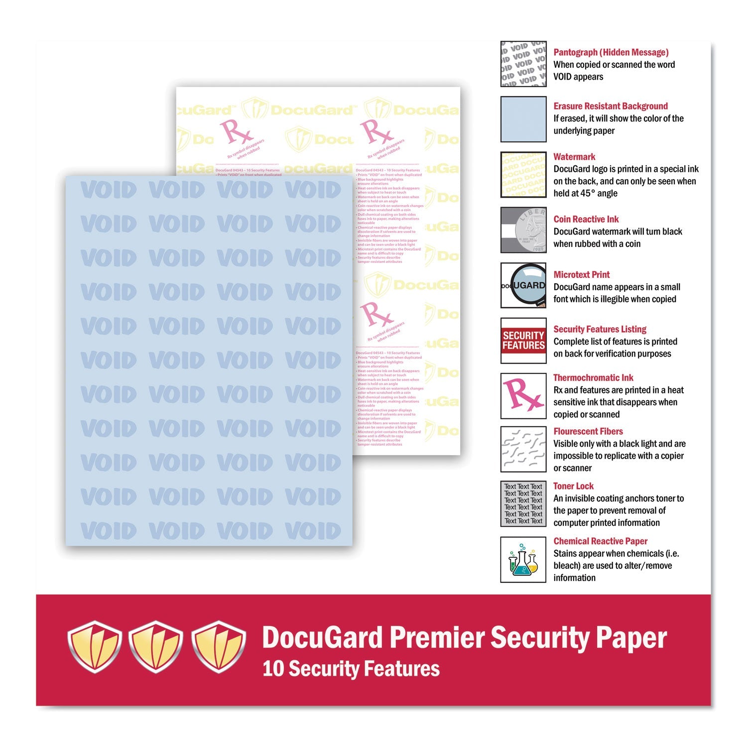 DocuGard Medical Security Papers, 24 lb Bond Weight, 8.5 x 11, Blue, 500/Ream