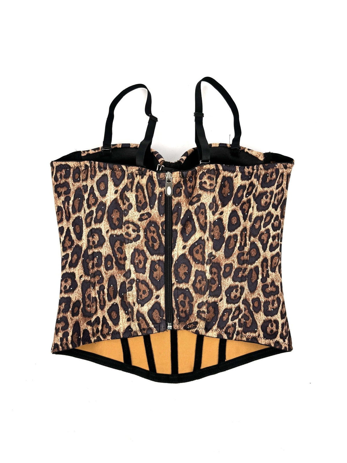 European And American Golden Brown Leopard Print Suede Short Vest With Inner Strap Can Be Worn Outside Stretch Gathered Fishbone Shaped Corset