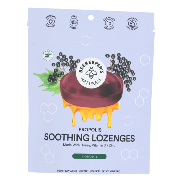 Beekeeper's Naturals Propolis Soothing Lozenges - Elderberry - 14ct