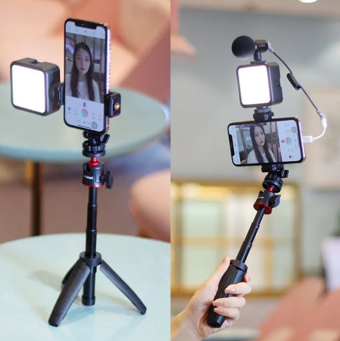 Vlog Selfie Stick with LED Fill Light & Tripod Stand