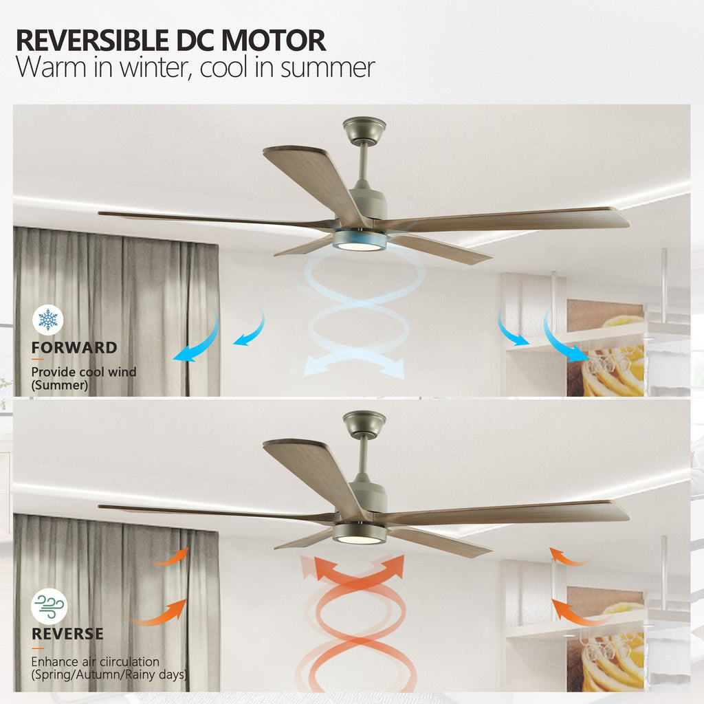 60 "modern wooden ceiling fan with lighting and remote control, 6-speed noiseless reversible DC motor ceiling fan