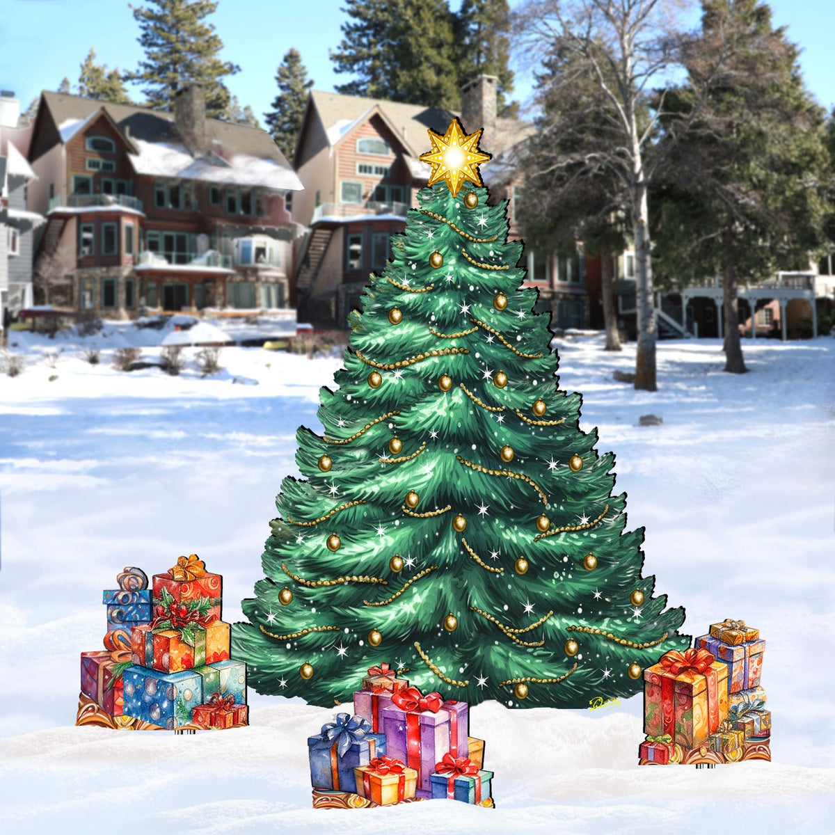 Christmas Tree Set Outdoor Indoor Décor Wooden Christmas Decoration by G. Debrekht Christmas Décor - 8191500F-G